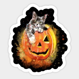 Cat and Jack O Lantern Gray Sticker